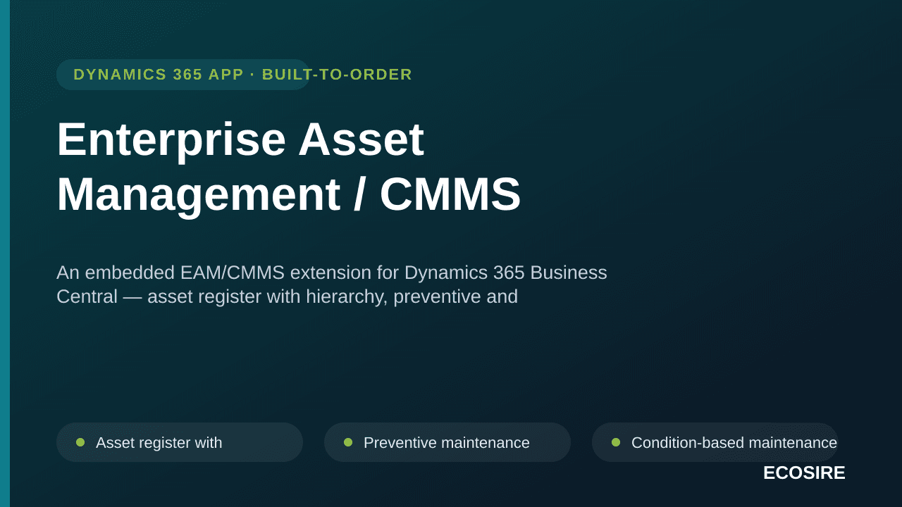 Enterprise Asset Management / CMMS — An embedded EAM/CMMS extension for Dynamics 365 Business Central — asset register with h — Image 1 of 3