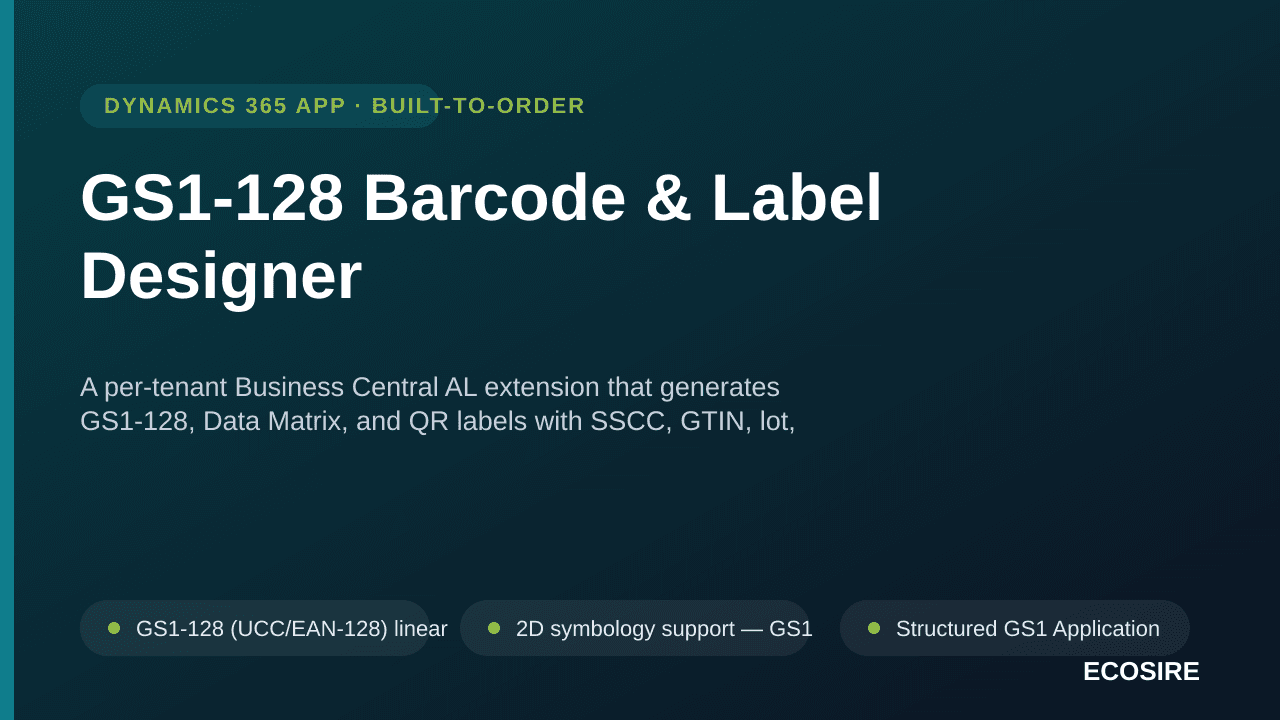GS1-128 Barcode & Label Designer — A per-tenant Business Central AL extension that generates GS1-128, Data Matrix, and QR lab — Image 1 of 3