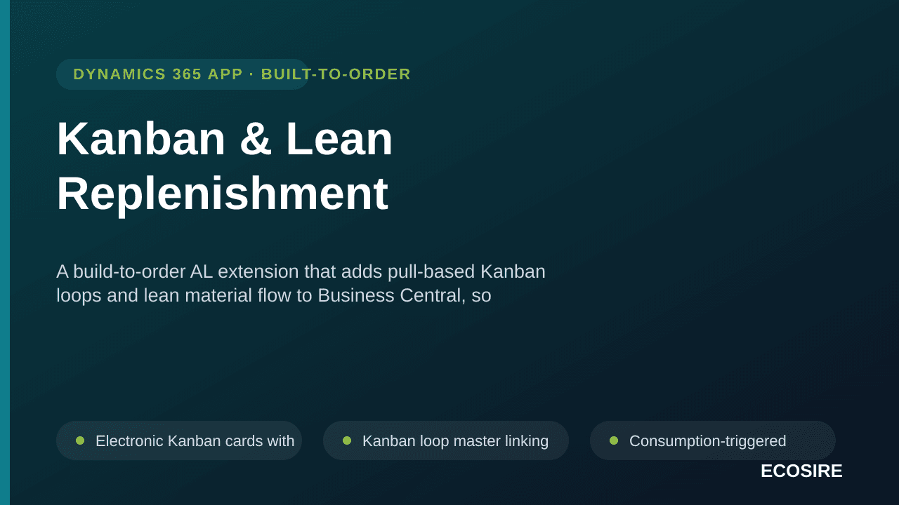 Kanban & Lean Replenishment — A build-to-order AL extension that adds pull-based Kanban loops and lean material flow to Busin — Image 1 of 3
