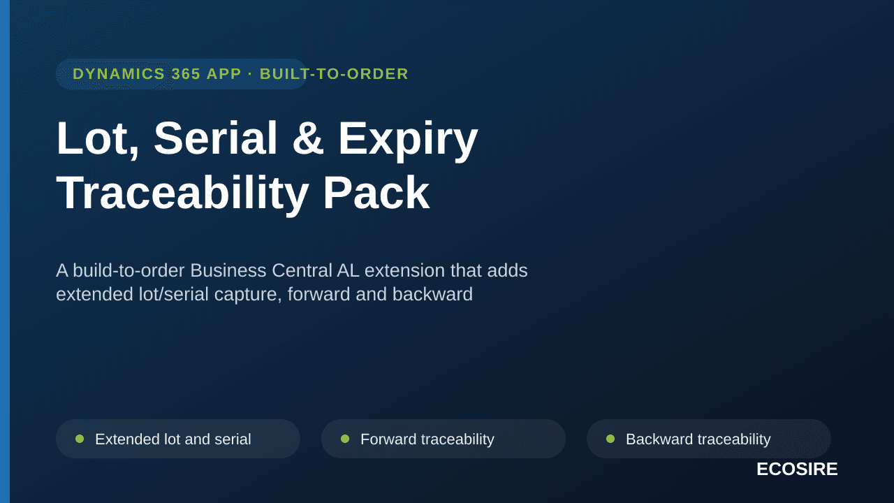 Lot, Serial & Expiry Traceability Pack — A build-to-order Business Central AL extension that adds extended lot/serial capture — Image 1 of 3