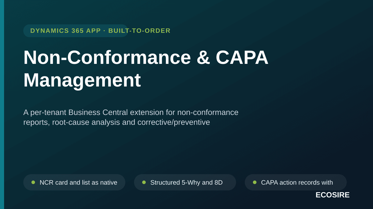 Non-Conformance & CAPA Management — A per-tenant Business Central extension for non-conformance reports, root-cause analysis  — Image 1 of 3