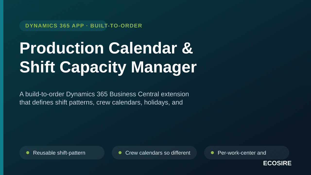 Production Calendar & Shift Capacity Manager — A build-to-order Dynamics 365 Business Central extension that defines shift pa — Image 1 of 3