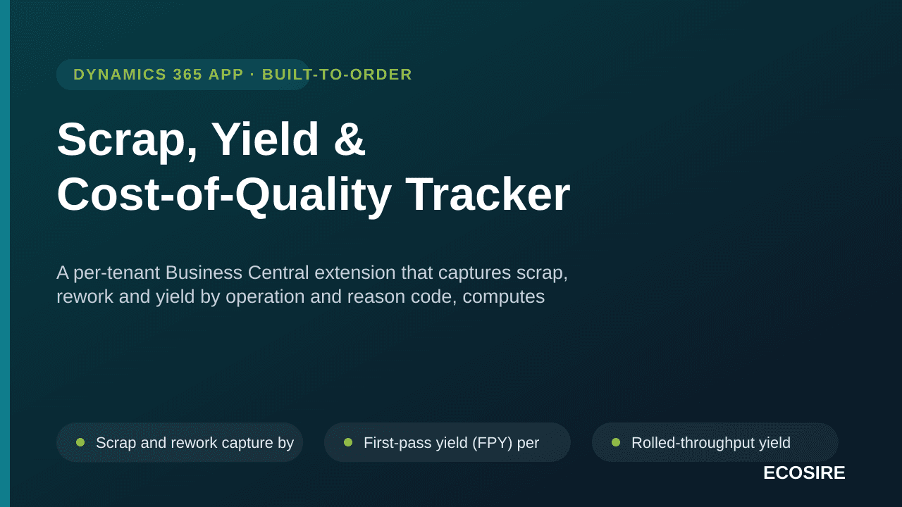 Scrap, Yield & Cost-of-Quality Tracker — A per-tenant Business Central extension that captures scrap, rework and yield by ope — Image 1 of 3