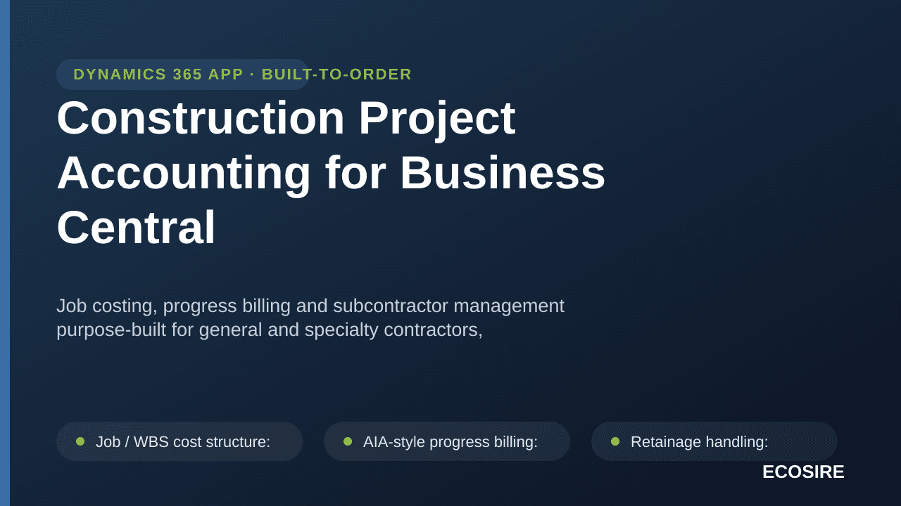 Construction Project Accounting for Business Central — Job costing, progress billing and subcontractor management purpose-bui — Image 1 of 3