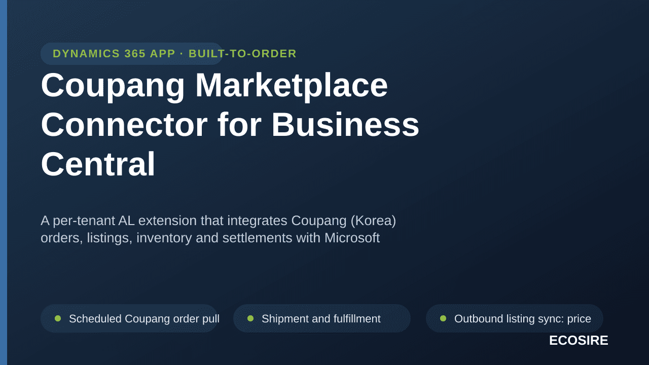 Coupang Marketplace Connector for Business Central — A per-tenant AL extension that integrates Coupang (Korea) orders, listin — Image 1 of 3