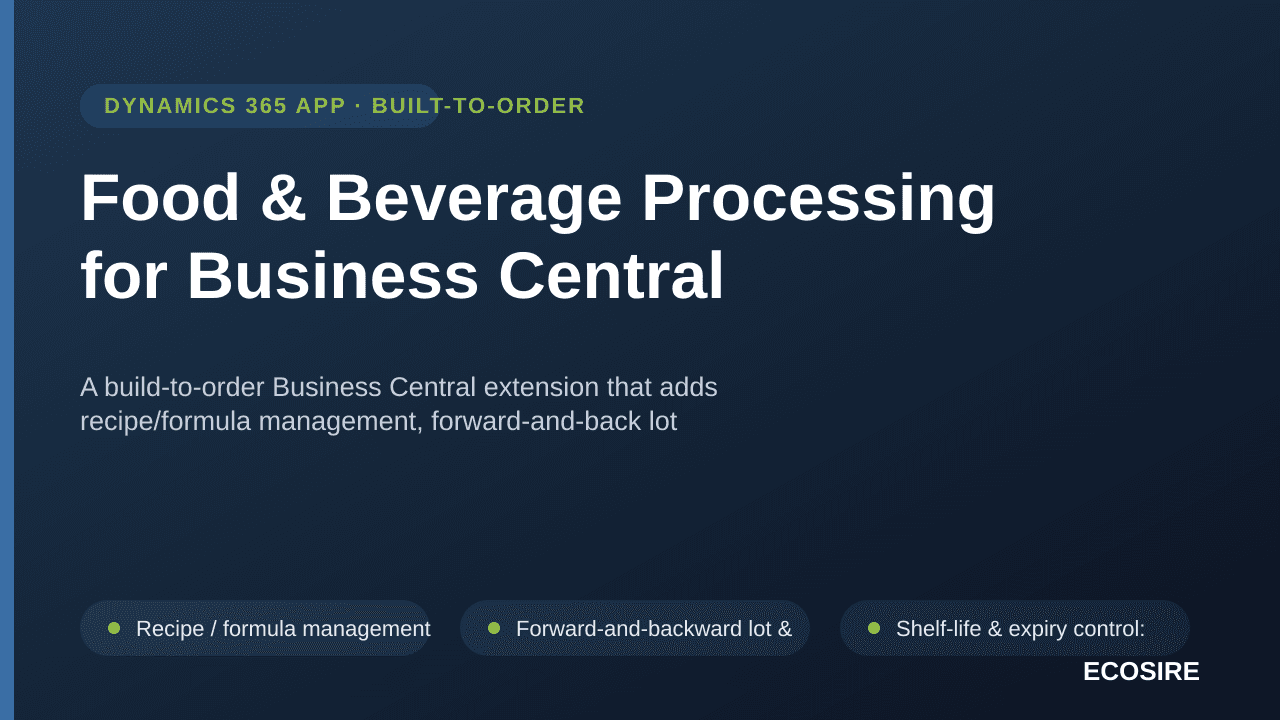 Food & Beverage Processing for Business Central — A build-to-order Business Central extension that adds recipe/formula manage — Image 1 of 3