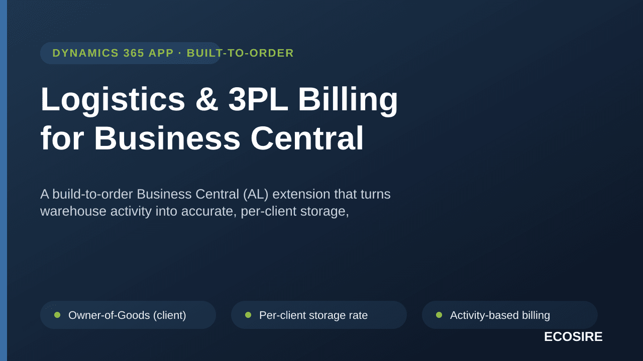 Logistics & 3PL Billing for Business Central — A build-to-order Business Central (AL) extension that turns warehouse activity — Image 1 of 3