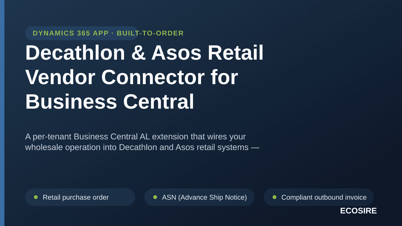 Decathlon & Asos Retail Vendor Connector for Business Central — A per-tenant Business Central AL extension that wires your wh — Image 1 of 3