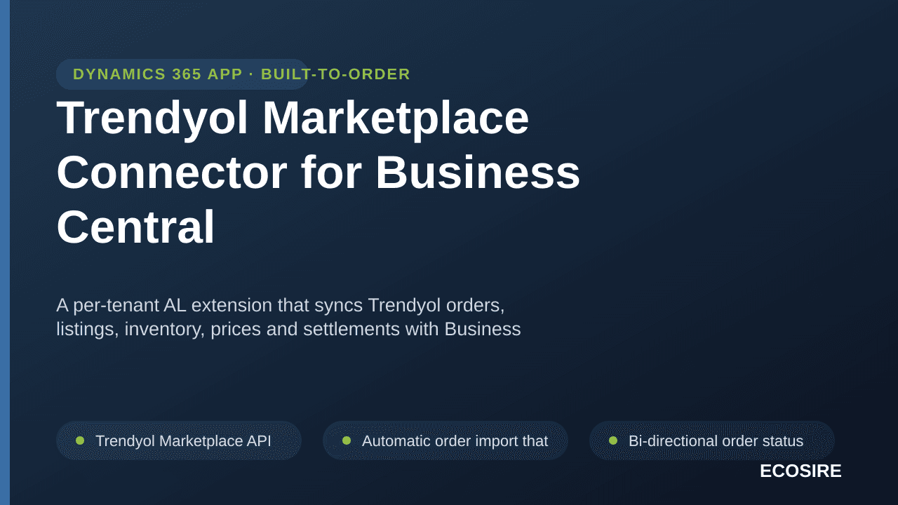 Trendyol Marketplace Connector for Business Central — A per-tenant AL extension that syncs Trendyol orders, listings, invento — Image 1 of 3