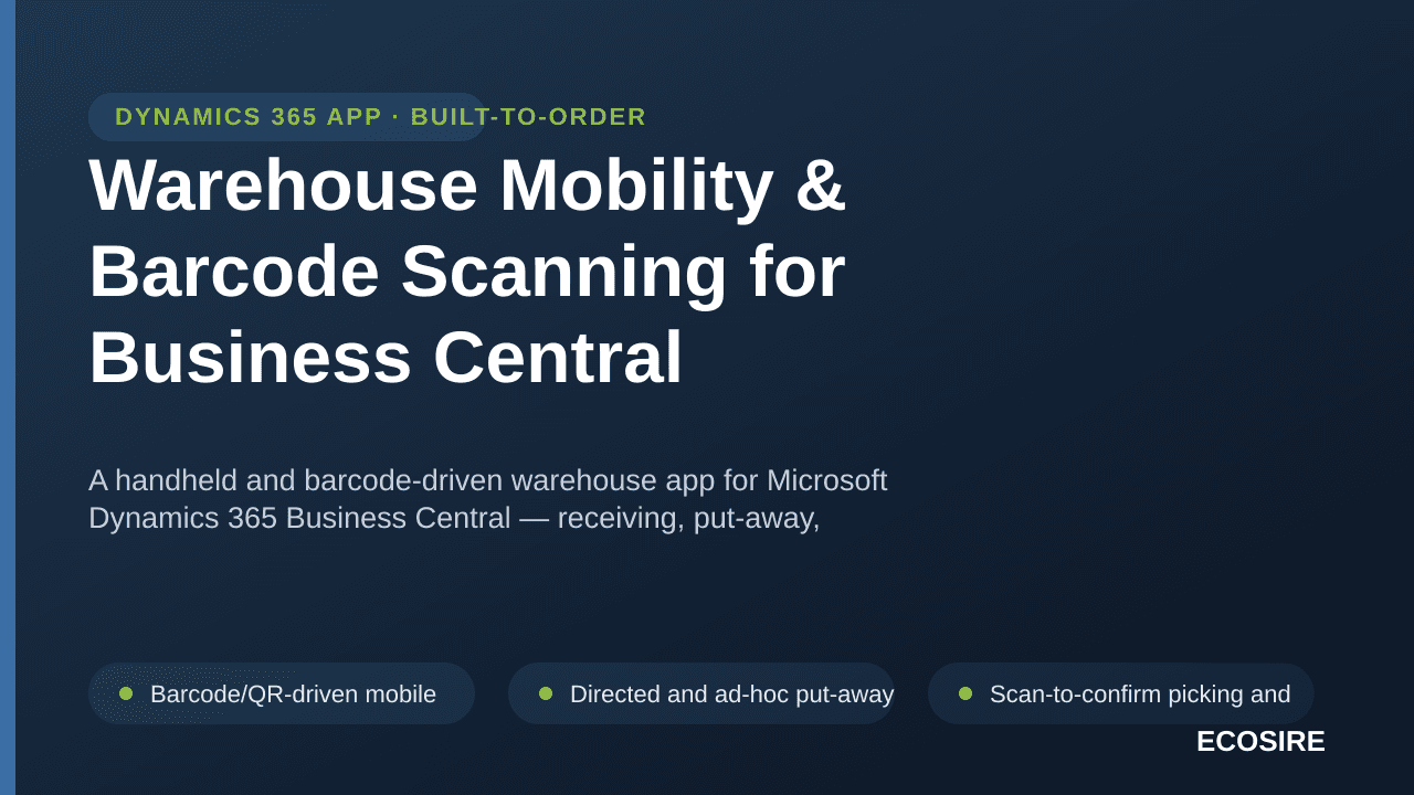 Warehouse Mobility & Barcode Scanning for Business Central — A handheld and barcode-driven warehouse app for Microsoft Dynami — Image 1 of 3