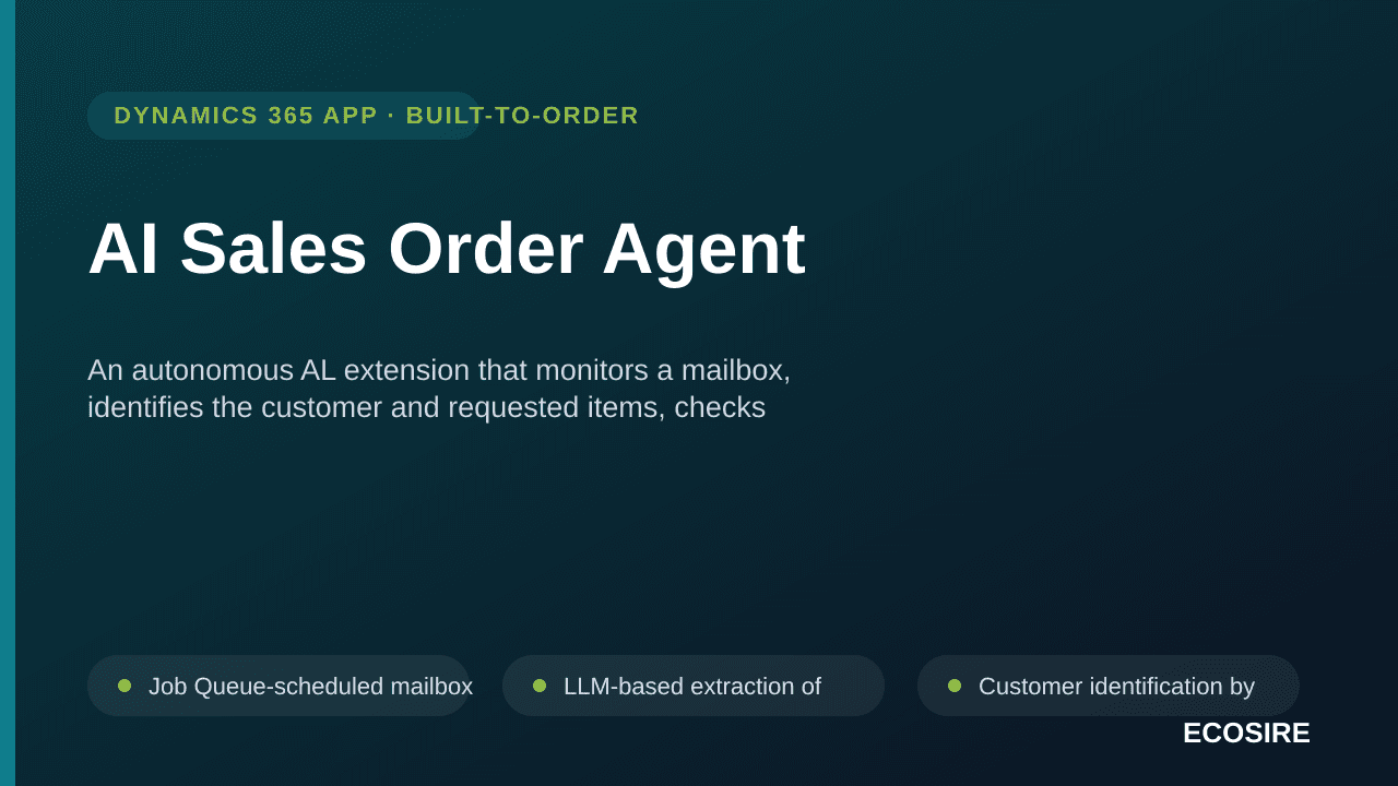 AI Sales Order Agent — An autonomous AL extension that monitors a mailbox, identifies the customer and requested items, check — Image 1 of 3