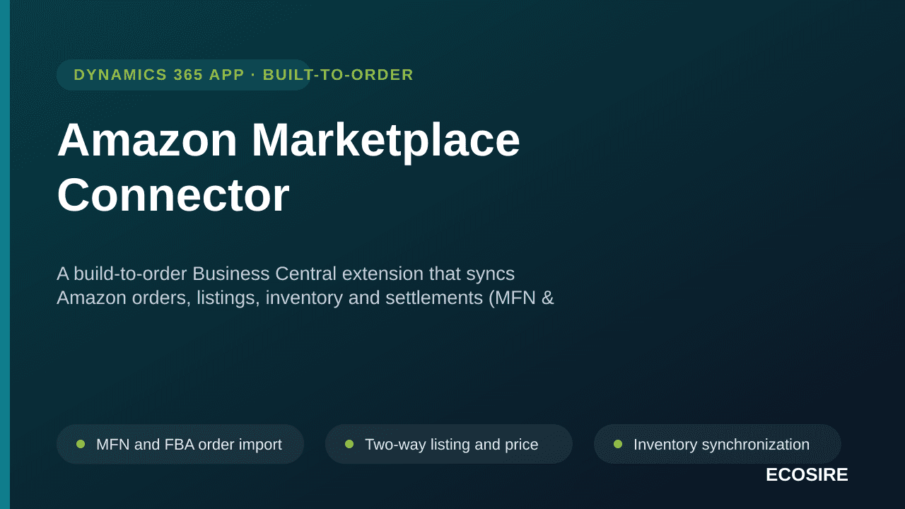 Amazon Marketplace Connector — A build-to-order Business Central extension that syncs Amazon orders, listings, inventory and  — Image 1 of 3
