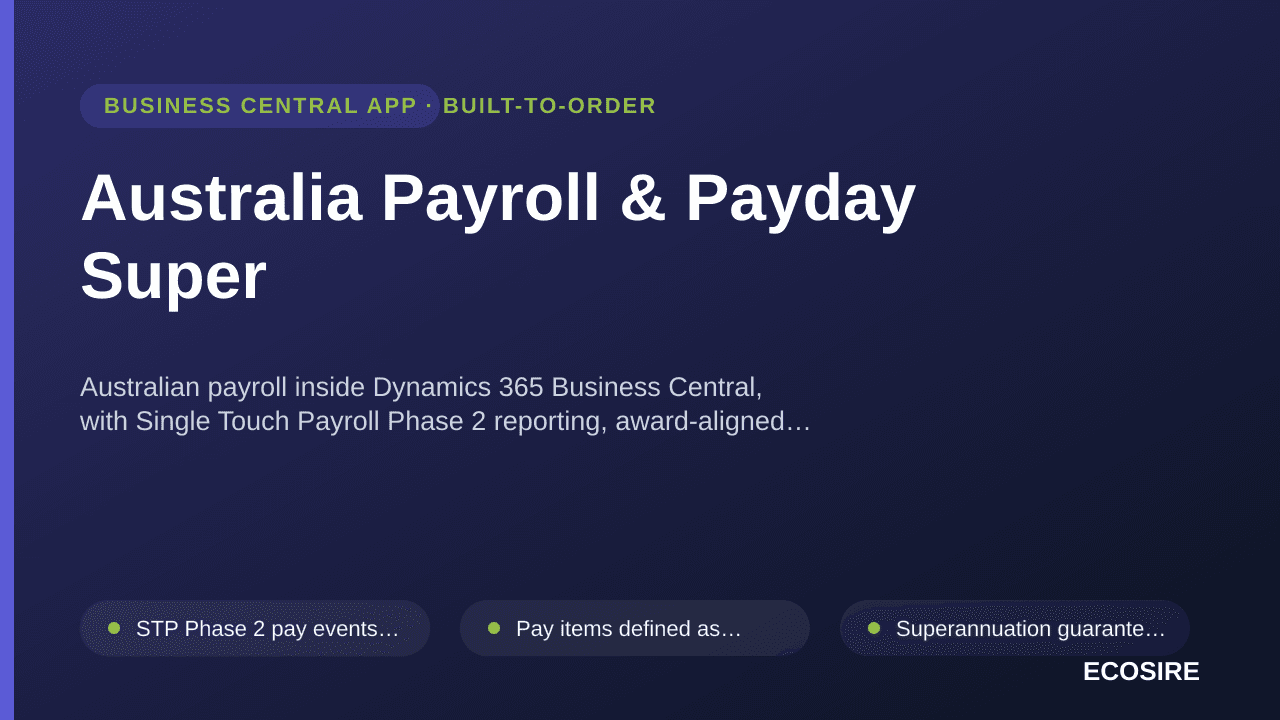 Australia Payroll & Payday Super — Australian payroll inside Dynamics 365 Business Central, with Single Touch Payroll Phase 2 — 1/1