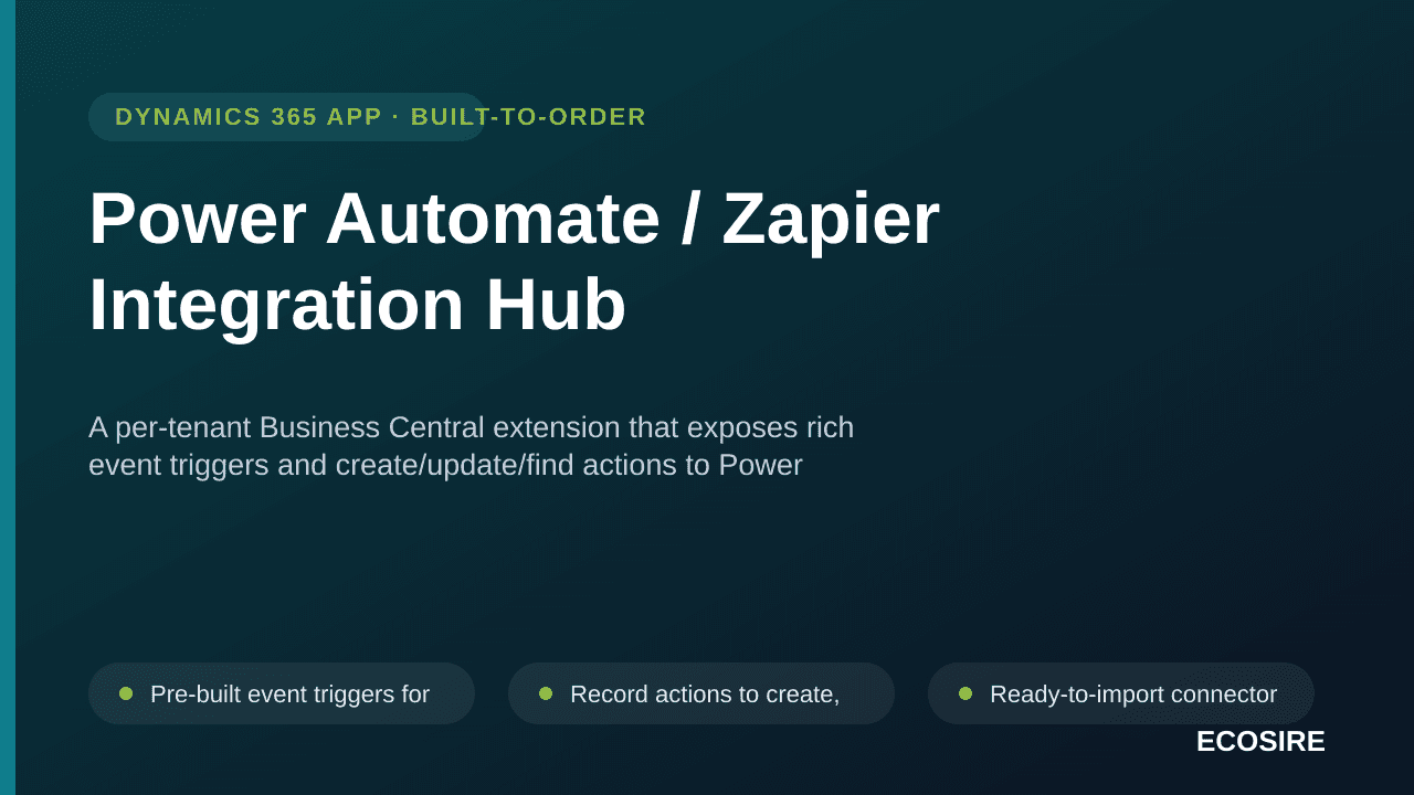 Power Automate / Zapier Integration Hub — A per-tenant Business Central extension that exposes rich event triggers and create — Image 1 of 3