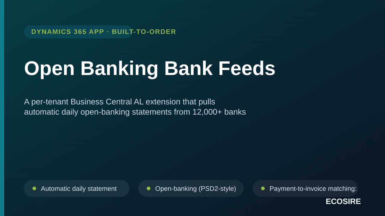 Open Banking Bank Feeds — A per-tenant Business Central AL extension that pulls automatic daily open-banking statements from  — Image 1 of 3