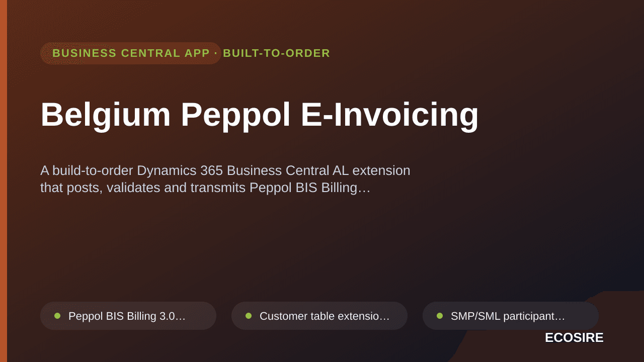 Belgium Peppol E-Invoicing — A build-to-order Dynamics 365 Business Central AL extension that posts, validates and transmits  — 1/1