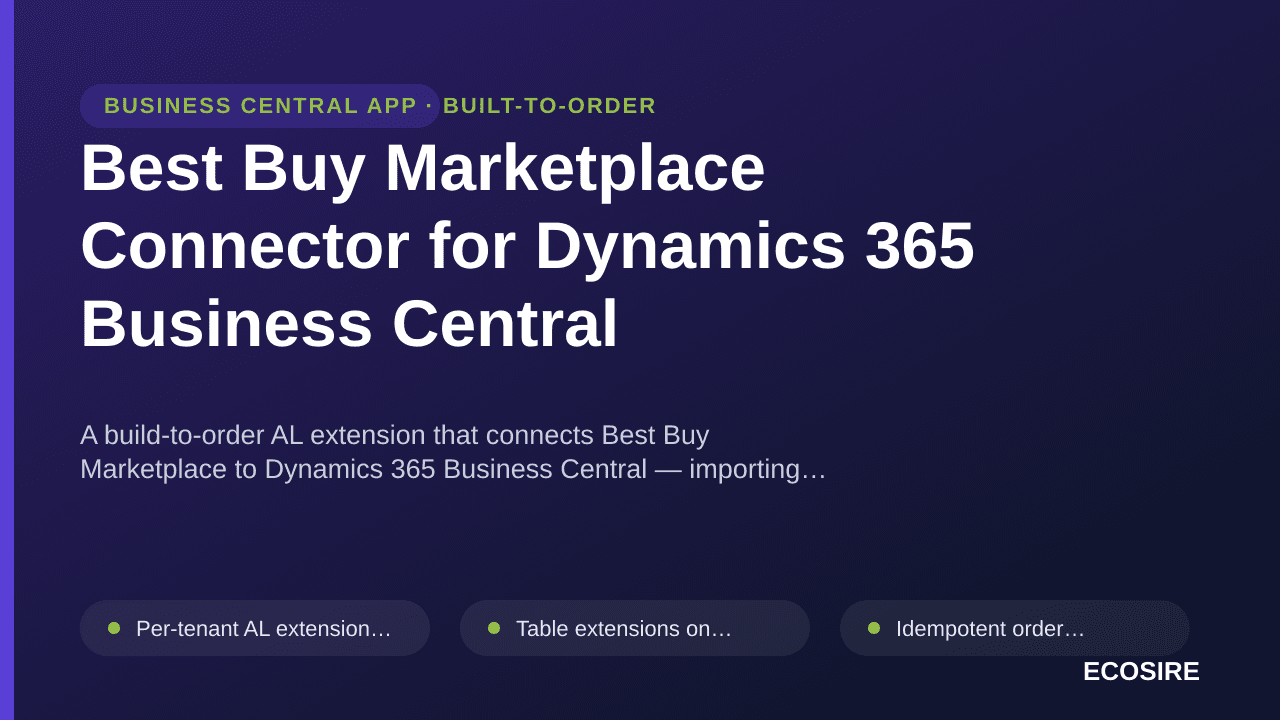 Best Buy Marketplace Connector for Dynamics 365 Business Central — A build-to-order AL extension that connects Best Buy Marke — 1/1