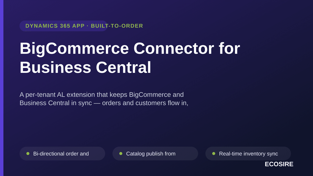 BigCommerce Connector for Business Central — A per-tenant AL extension that keeps BigCommerce and Business Central in sync —  — Image 1 of 3