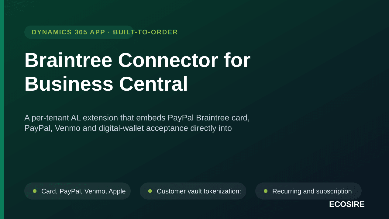 Braintree Connector for Business Central — A per-tenant AL extension that embeds PayPal Braintree card, PayPal, Venmo and dig — Image 1 of 3