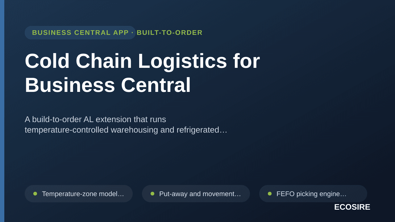 Cold Chain Logistics for Business Central — A build-to-order AL extension that runs temperature-controlled warehousing and re — 1/1