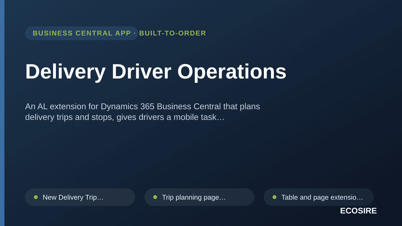 Delivery Driver Operations — An AL extension for Dynamics 365 Business Central that plans delivery trips and stops, gives dri — 1/1