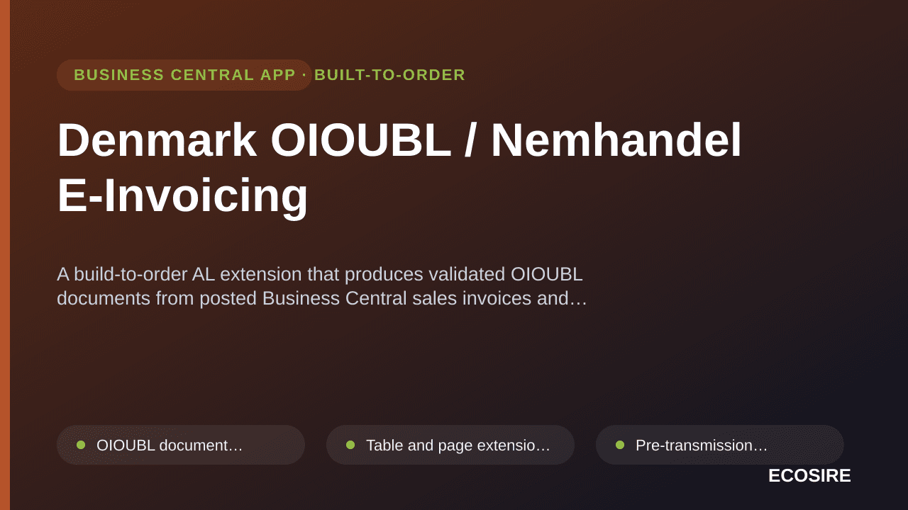 Denmark OIOUBL / Nemhandel E-Invoicing — A build-to-order AL extension that produces validated OIOUBL documents from posted B — 1/1
