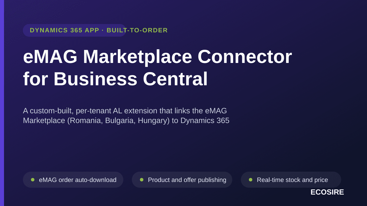 eMAG Marketplace Connector for Business Central — A custom-built, per-tenant AL extension that links the eMAG Marketplace (Ro — Image 1 of 3