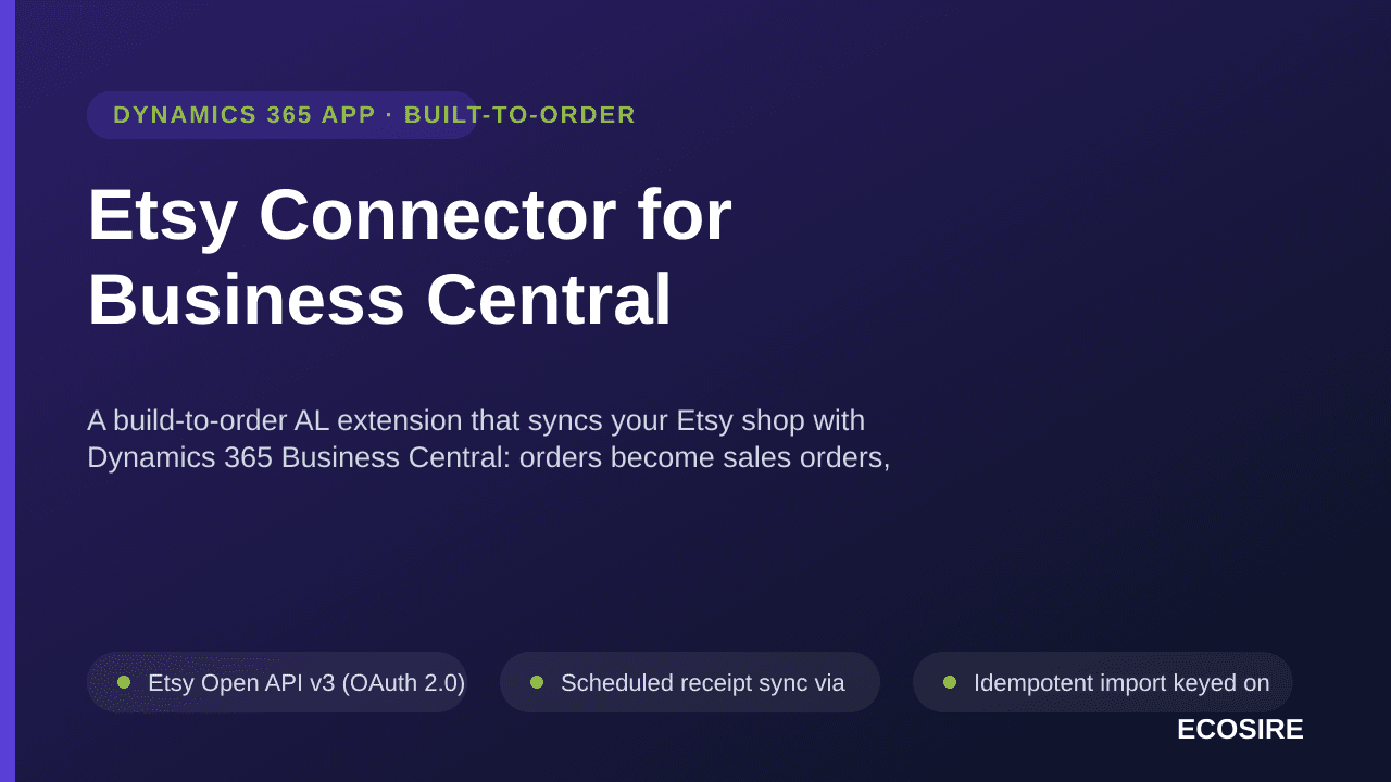 Etsy Connector for Business Central — A build-to-order AL extension that syncs your Etsy shop with Dynamics 365 Business Cent — Image 1 of 3