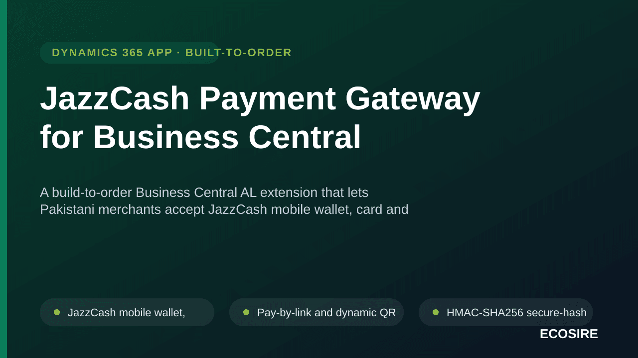 JazzCash Payment Gateway for Business Central — A build-to-order Business Central AL extension that lets Pakistani merchants  — Image 1 of 3
