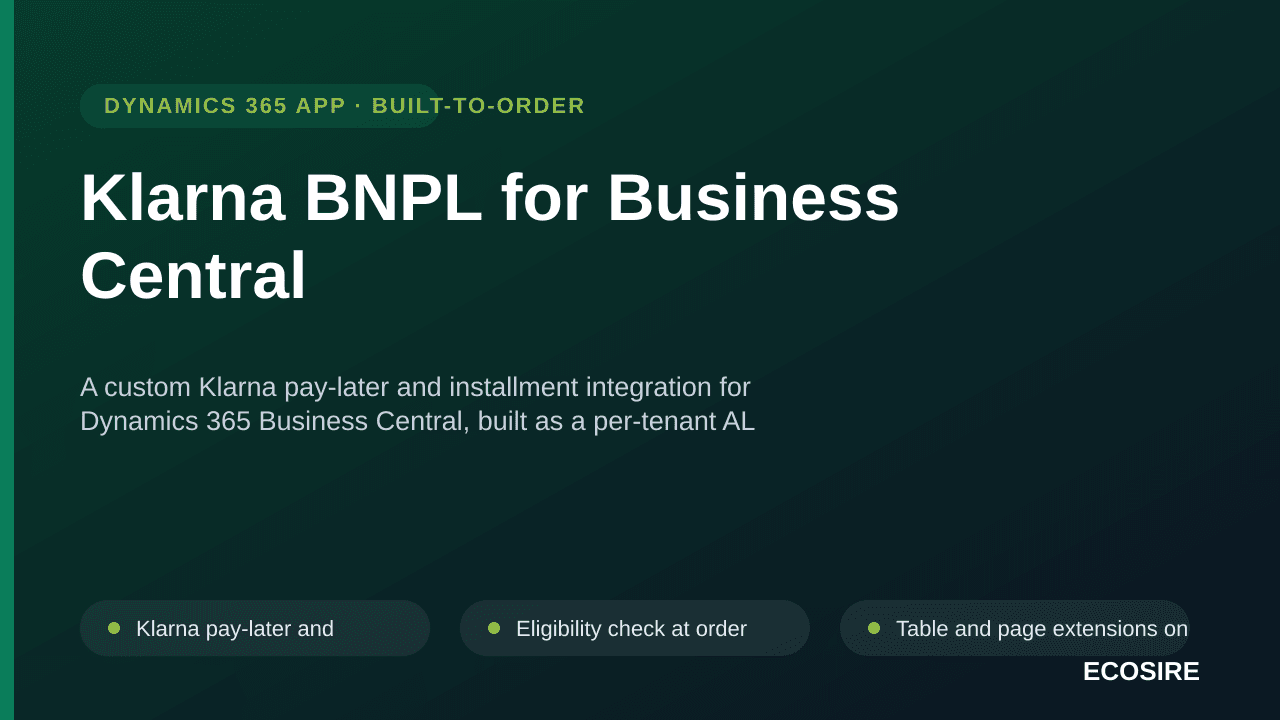 Klarna BNPL for Business Central — A custom Klarna pay-later and installment integration for Dynamics 365 Business Central, b — Image 1 of 3