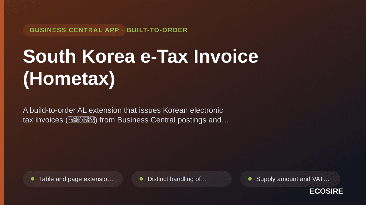South Korea e-Tax Invoice (Hometax) — A build-to-order AL extension that issues Korean electronic tax invoices (세금계산서) from B — 1/1