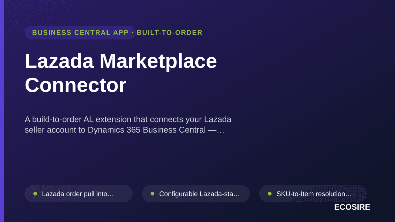 Lazada Marketplace Connector — A build-to-order AL extension that connects your Lazada seller account to Dynamics 365 Busines — 1/1