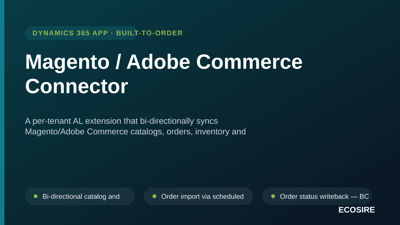Magento / Adobe Commerce Connector — A per-tenant AL extension that bi-directionally syncs Magento/Adobe Commerce catalogs, o — Image 1 of 3