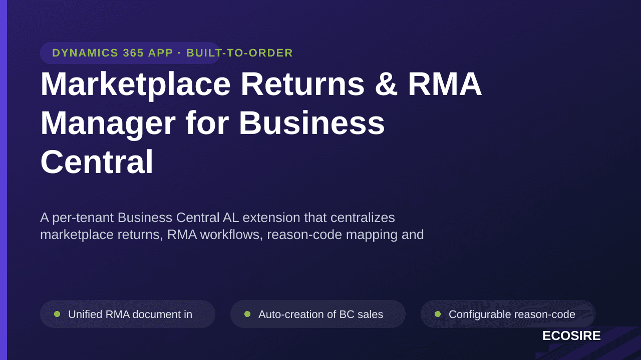 Marketplace Returns & RMA Manager for Business Central — A per-tenant Business Central AL extension that centralizes marketpl — Image 1 of 3
