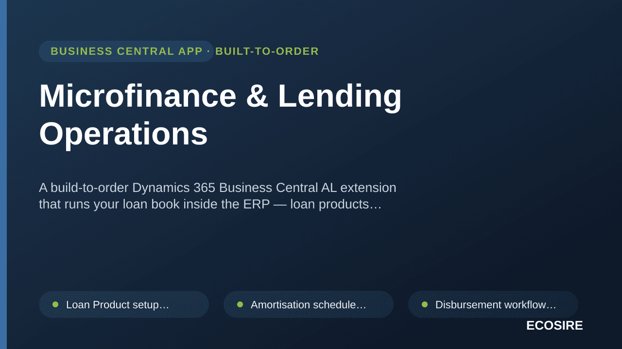 Microfinance & Lending Operations — A build-to-order Dynamics 365 Business Central AL extension that runs your loan book insi — 1/1