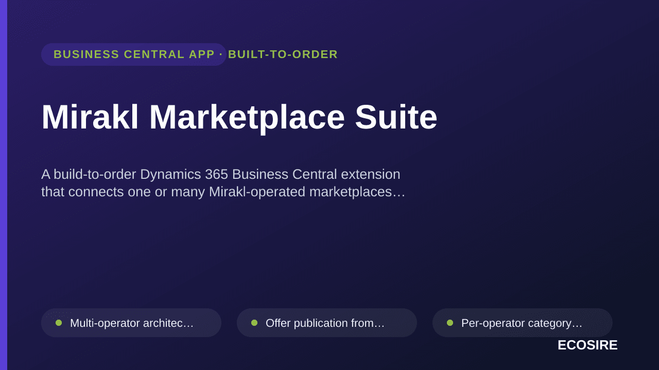 Mirakl Marketplace Suite — A build-to-order Dynamics 365 Business Central extension that connects one or many Mirakl-operated — 1/1