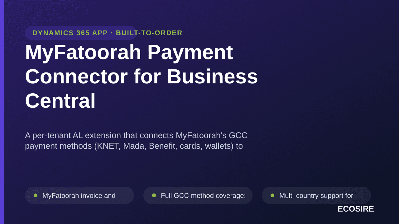 MyFatoorah Payment Connector for Business Central — A per-tenant AL extension that connects MyFatoorah's GCC payment methods  — Image 1 of 3