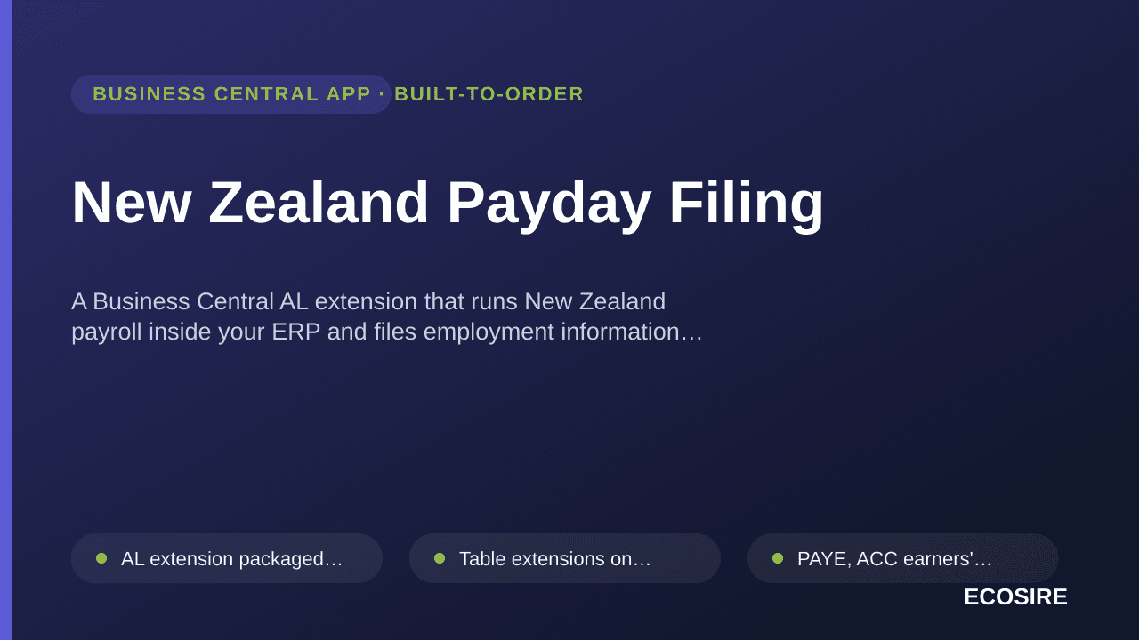 New Zealand Payday Filing — A Business Central AL extension that runs New Zealand payroll inside your ERP and files employmen — 1/1