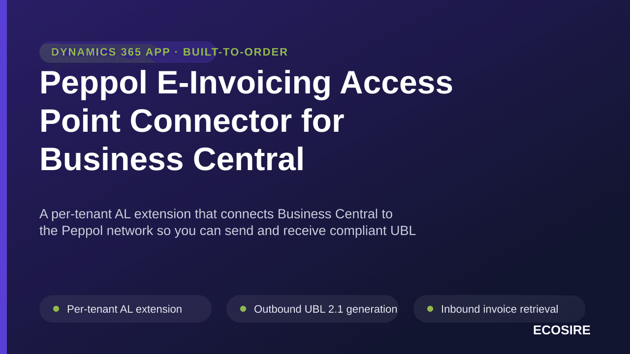 Peppol E-Invoicing Access Point Connector for Business Central — A per-tenant AL extension that connects Business Central to  — Image 1 of 3
