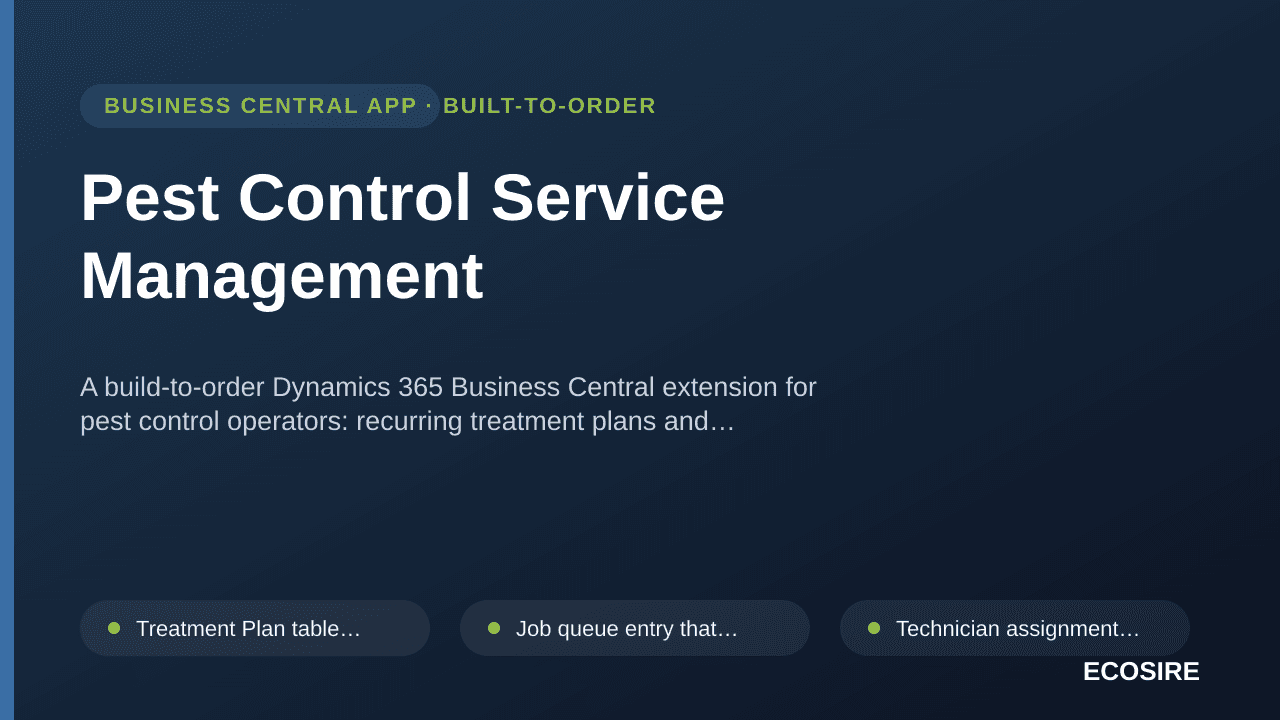 Pest Control Service Management — A build-to-order Dynamics 365 Business Central extension for pest control operators: recurr — 1/1