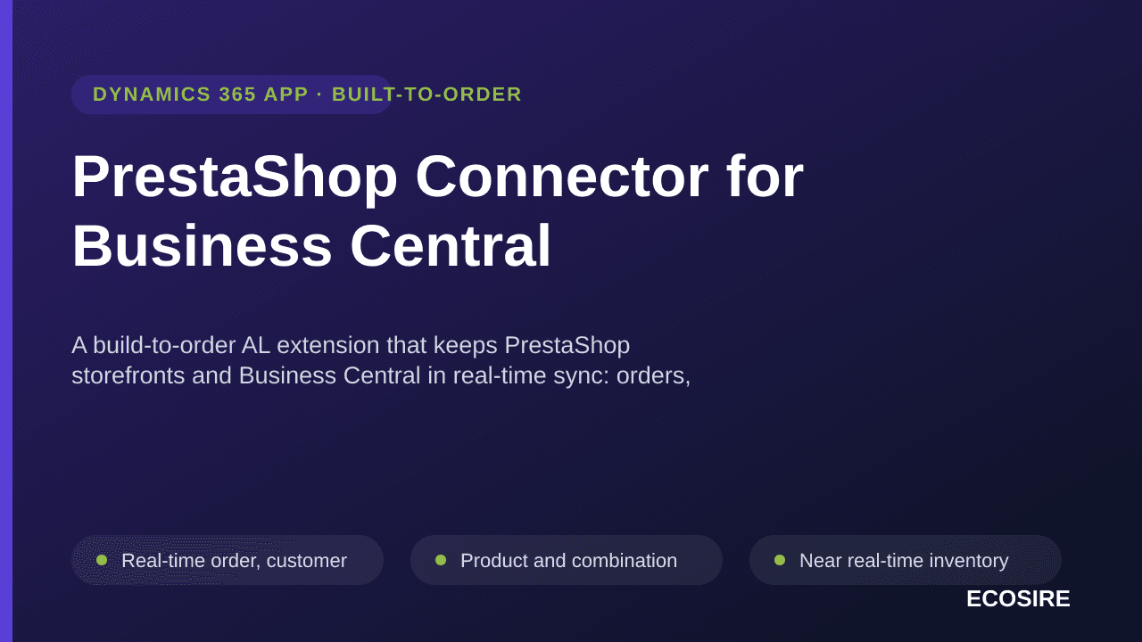 PrestaShop Connector for Business Central — A build-to-order AL extension that keeps PrestaShop storefronts and Business Cent — Image 1 of 3