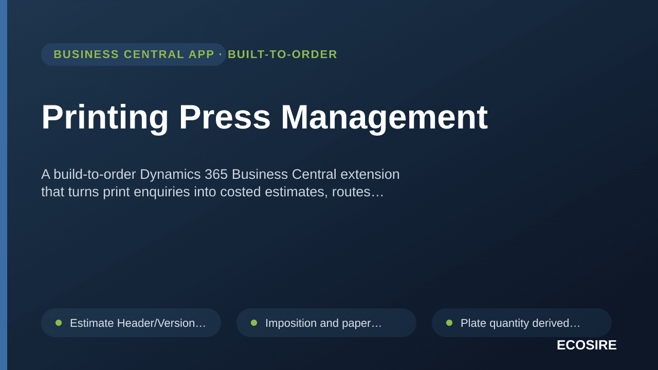 Printing Press Management — A build-to-order Dynamics 365 Business Central extension that turns print enquiries into costed e — 1/1