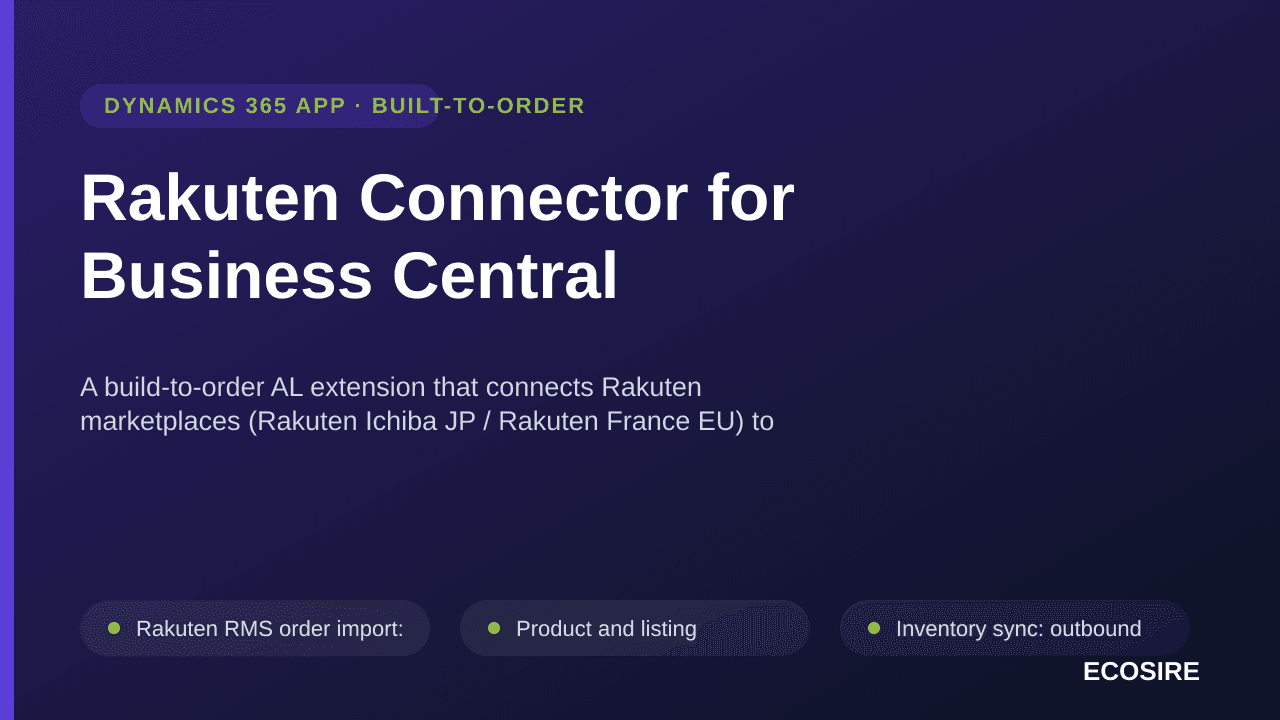 Rakuten Connector for Business Central — A build-to-order AL extension that connects Rakuten marketplaces (Rakuten Ichiba JP  — Image 1 of 3