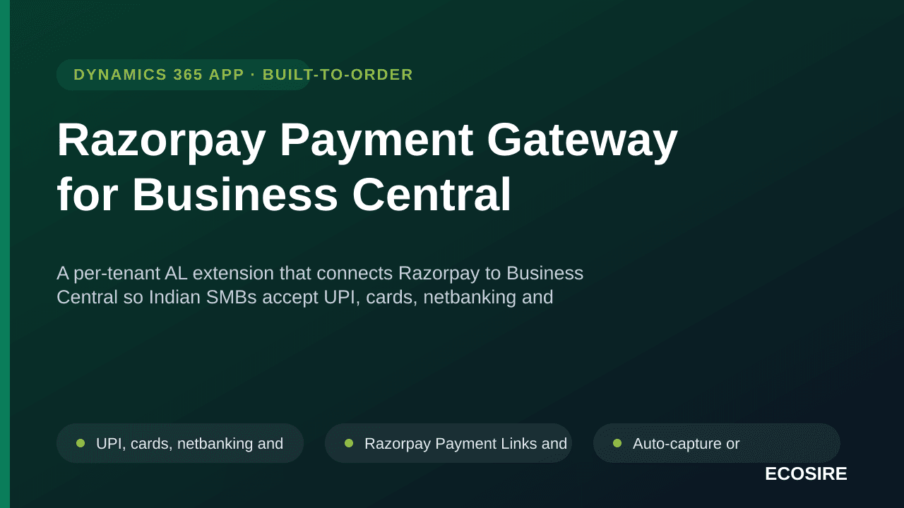 Razorpay Payment Gateway for Business Central — A per-tenant AL extension that connects Razorpay to Business Central so India — Image 1 of 3