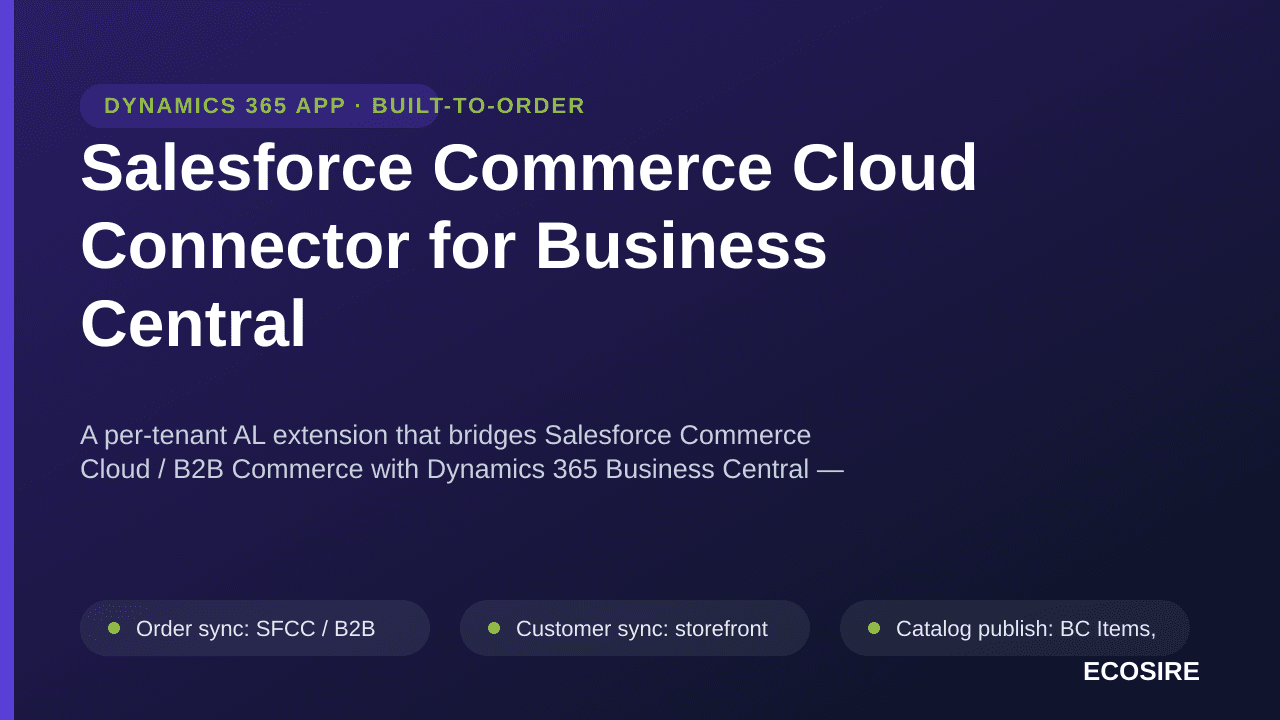 Salesforce Commerce Cloud Connector for Business Central — A per-tenant AL extension that bridges Salesforce Commerce Cloud / — Image 1 of 3