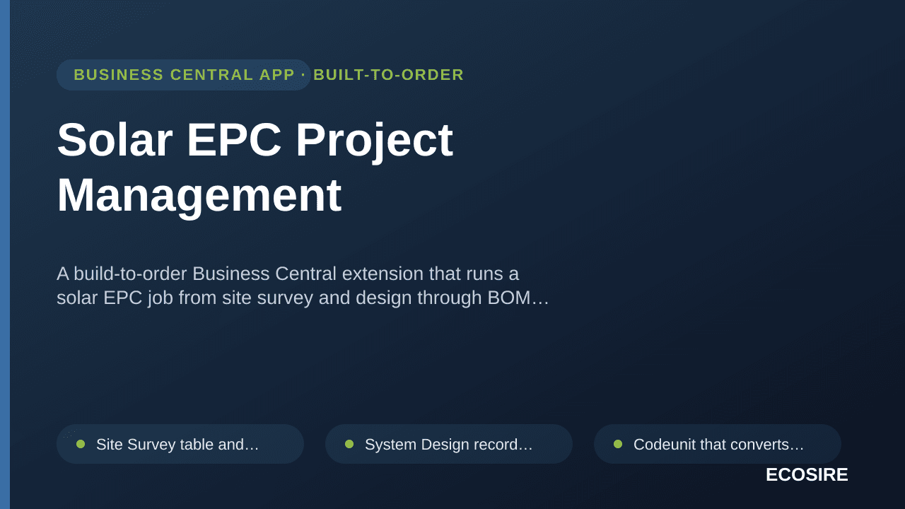 Solar EPC Project Management — A build-to-order Business Central extension that runs a solar EPC job from site survey and des — 1/1