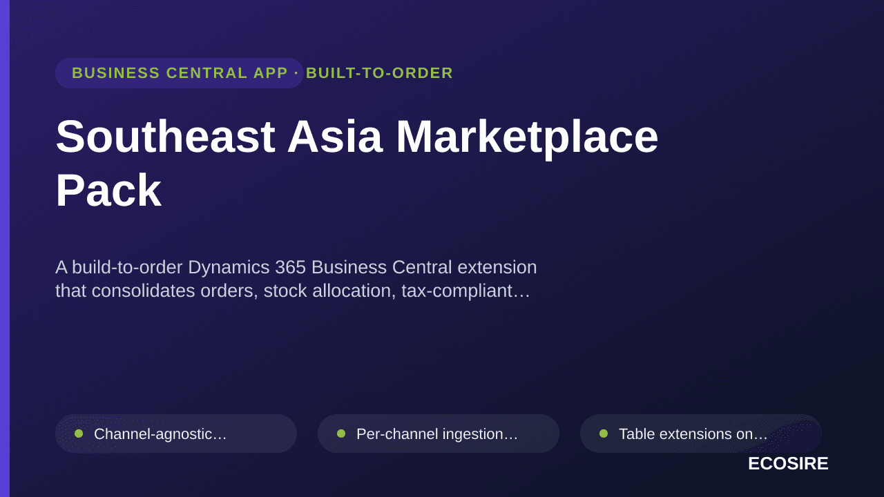 Southeast Asia Marketplace Pack — A build-to-order Dynamics 365 Business Central extension that consolidates orders, stock al — 1/1
