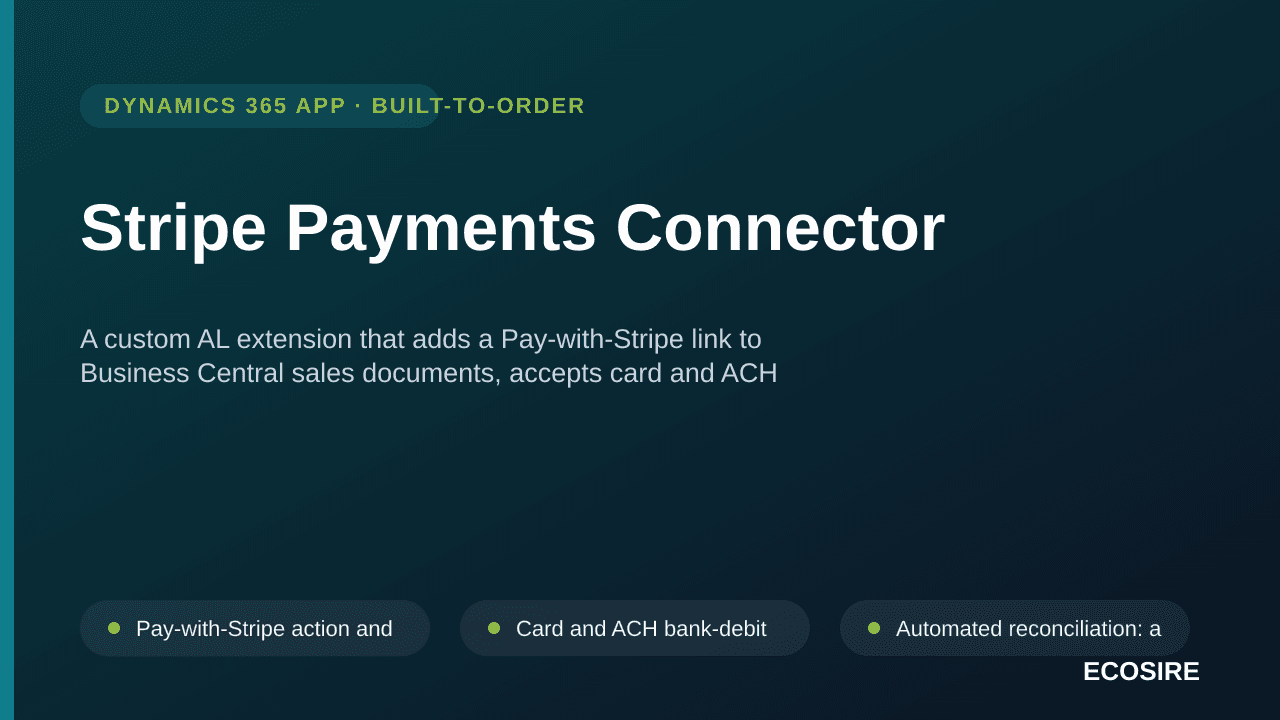 Stripe Payments Connector — A custom AL extension that adds a Pay-with-Stripe link to Business Central sales documents, accep — Image 1 of 3