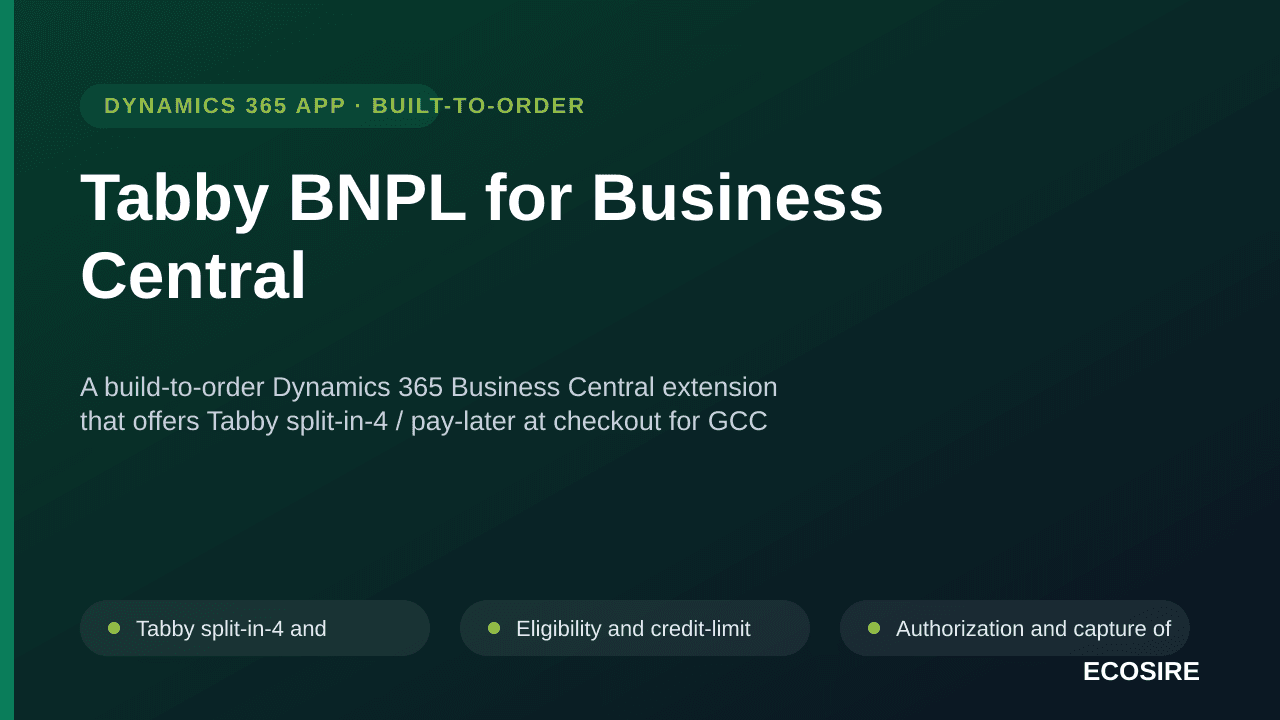 Tabby BNPL for Business Central — A build-to-order Dynamics 365 Business Central extension that offers Tabby split-in-4 / pay — Image 1 of 3