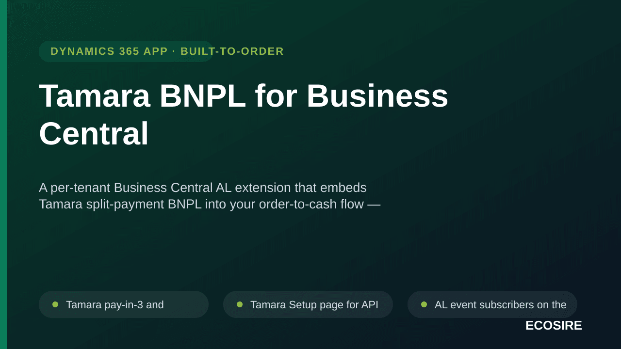 Tamara BNPL for Business Central — A per-tenant Business Central AL extension that embeds Tamara split-payment BNPL into your — Image 1 of 3